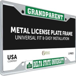 Desert Cactus Delta State University License Plate Frame Statesmen DSU Car Tag Holder for Front or Back of Car Officially Licensed Metal (Grandparent)
