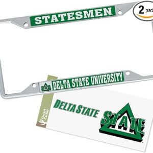 Desert Cactus Delta State University License Plate Frame and Sticker Car Tag Holder for Front or Back of Car Officially Licensed Metal (Sticker Frame Combo - Mascot)