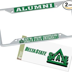 Desert Cactus Delta State University License Plate Frame and Sticker Car Tag Holder for Front or Back of Car Officially Licensed Metal (Sticker Frame Combo - Alumni)