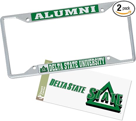 Desert Cactus Delta State University License Plate Frame and Sticker Car Tag Holder for Front or Back of Car Officially Licensed Metal (Sticker Frame Combo - Alumni)